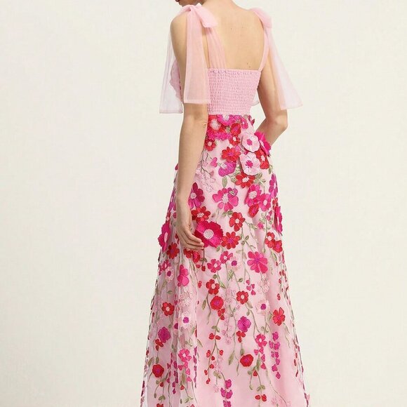 Romantic Elegant Women's Floral Applique Spaghetti Strap Maxi Dress - Picture 2 of 6